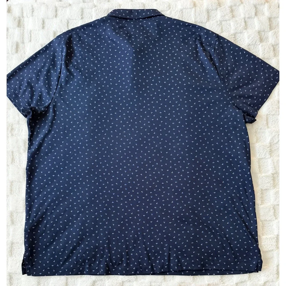 Polo Ralph Lauren Mens XXL Custom Slim Fit Navy Blue Geometric Polo Shirt - EUC